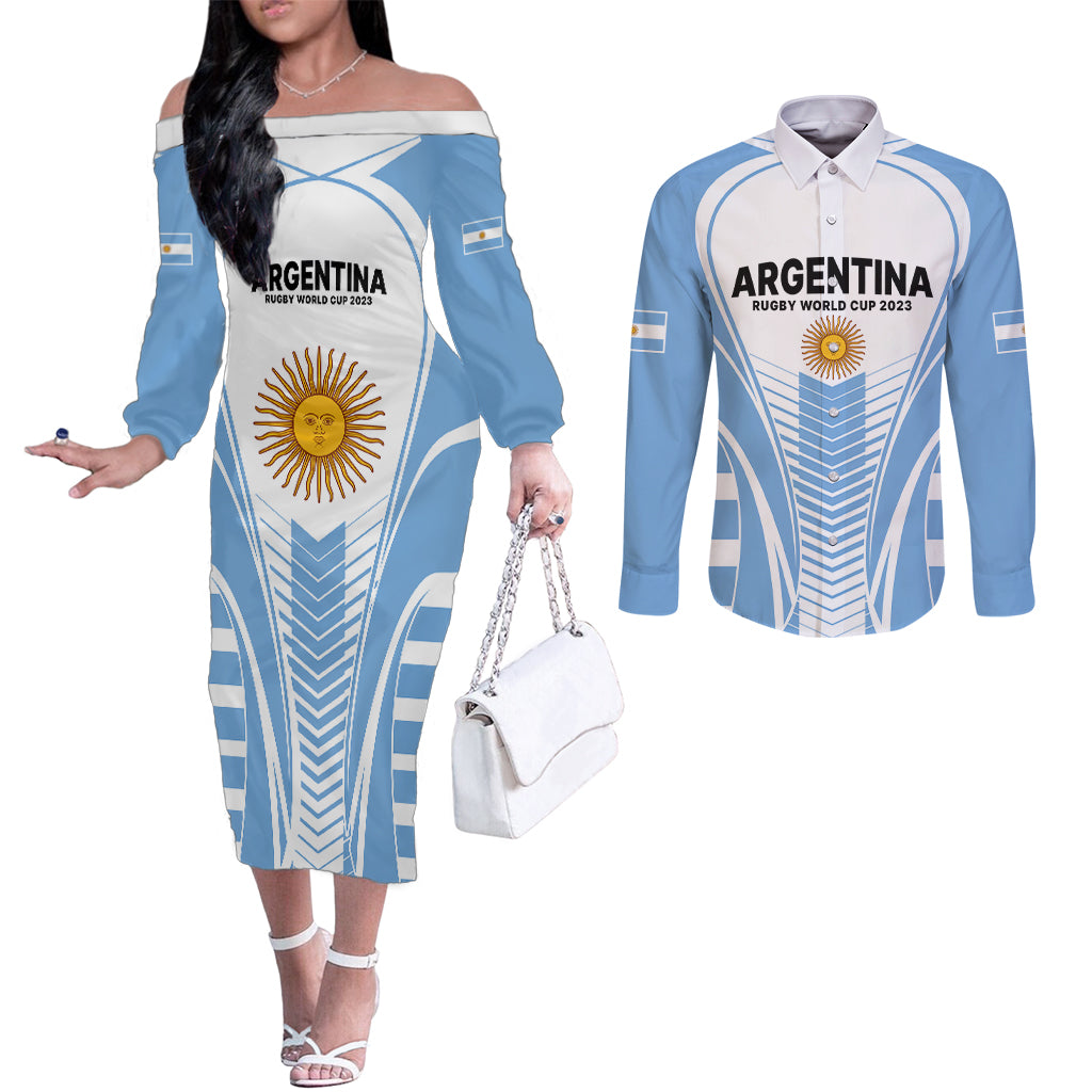 argentina-rugby-couples-matching-off-the-shoulder-long-sleeve-dress-and-long-sleeve-button-shirts-world-cup-2023-los-pumas-go-champion