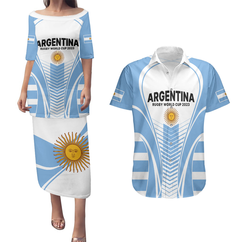 Argentina Rugby Couples Matching Puletasi Dress and Hawaiian Shirt World Cup 2023 Los Pumas Go Champion LT9 - Wonder Print Shop