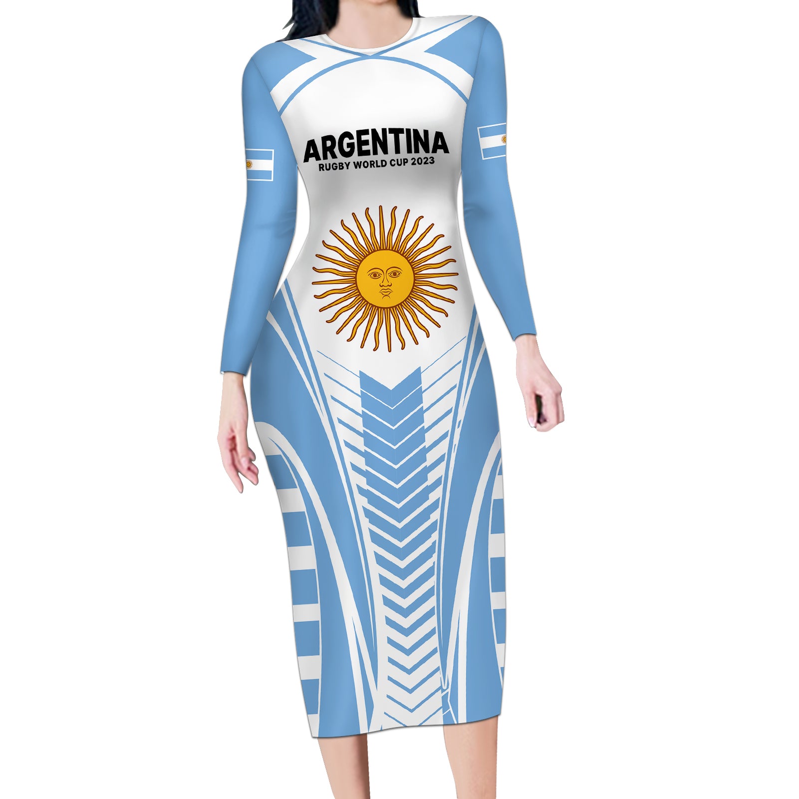 Argentina Rugby Long Sleeve Bodycon Dress World Cup 2023 Los Pumas Go Champion - Wonder Print Shop