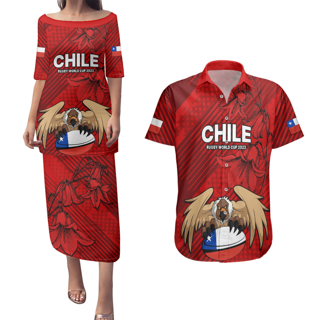 Chile Rugby Couples Matching Puletasi Dress and Hawaiian Shirt Los Condores Mascot with Bellflower World Cup 2023 LT9 - Wonder Print Shop