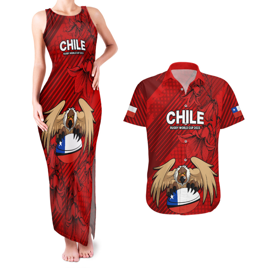 Chile Rugby Couples Matching Tank Maxi Dress and Hawaiian Shirt Los Condores Mascot with Bellflower World Cup 2023 LT9 - Wonder Print Shop