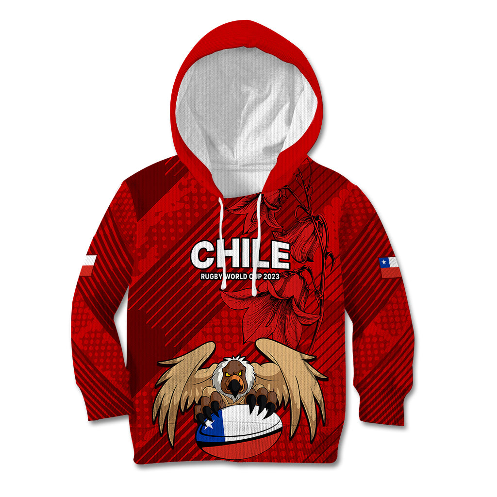 Chile Rugby Kid Hoodie Los Condores Mascot with Bellflower World Cup 2023 - Wonder Print Shop