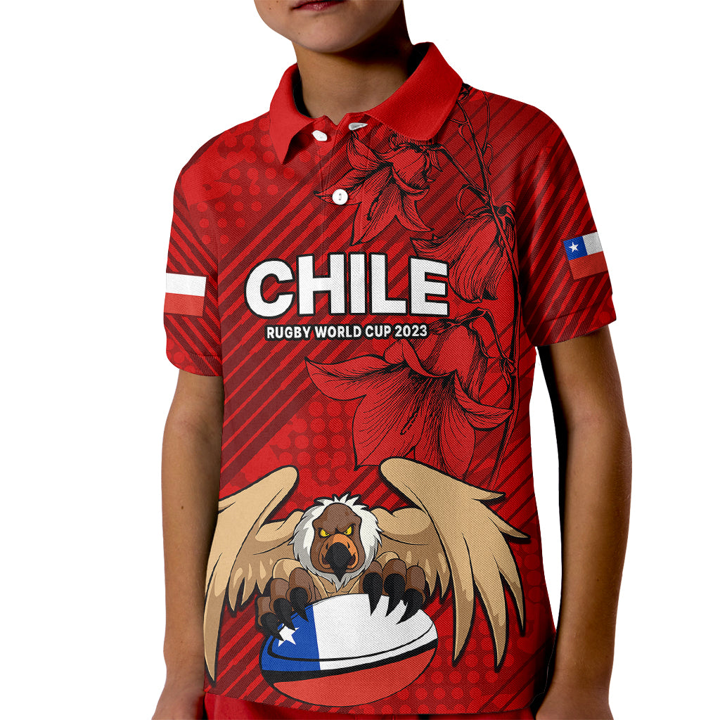 Chile Rugby Kid Polo Shirt Los Condores Mascot with Bellflower World Cup 2023 - Wonder Print Shop