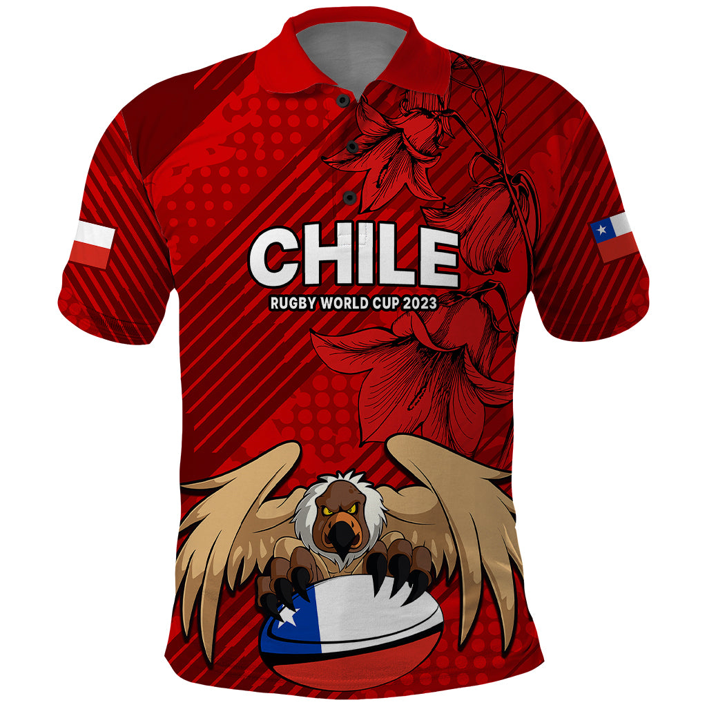 Chile Rugby Polo Shirt Los Condores Mascot with Bellflower World Cup 2023 - Wonder Print Shop