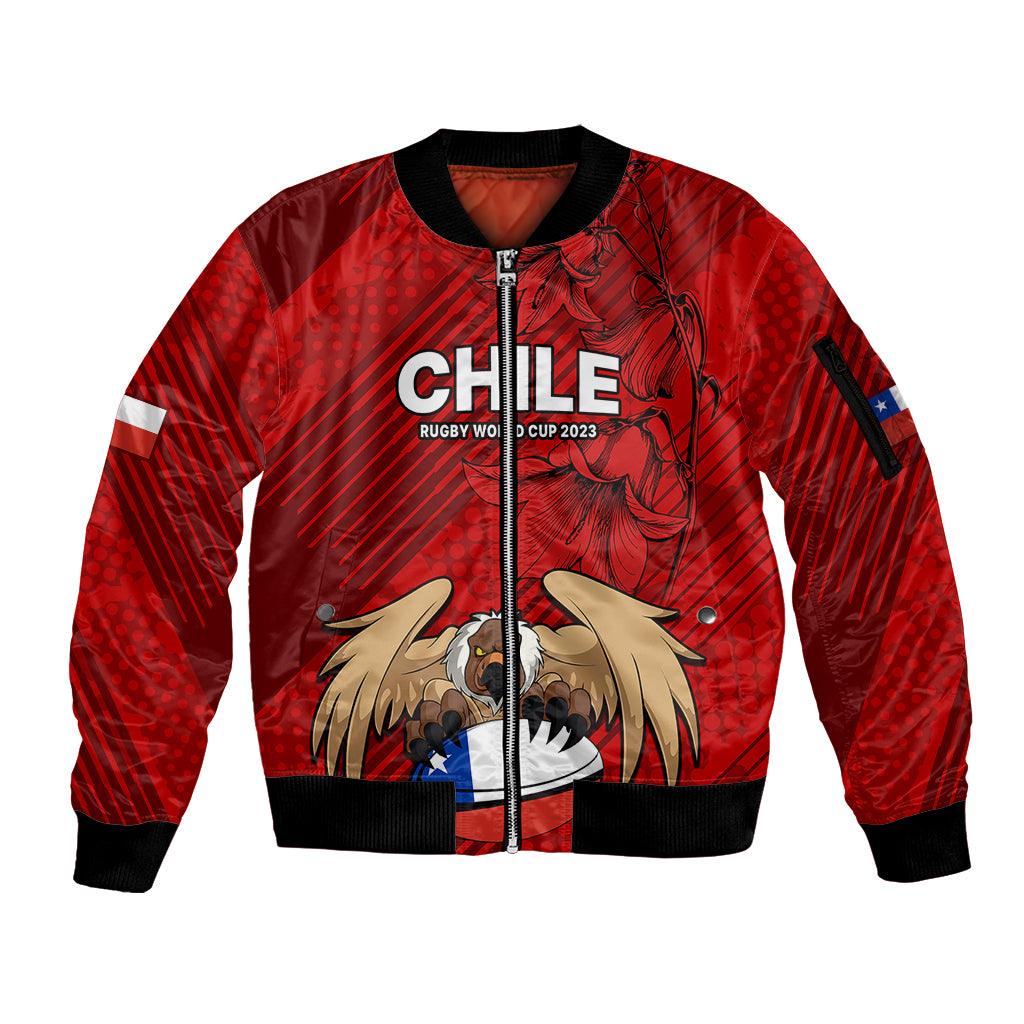 Chile Rugby Sleeve Zip Bomber Jacket Los Condores Mascot with Bellflower World Cup 2023 - Wonder Print Shop