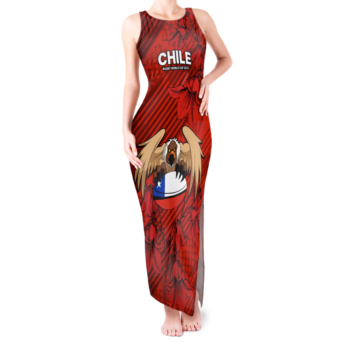 chile-rugby-tank-maxi-dress-los-condores-mascot-with-bellflower-world-cup-2023