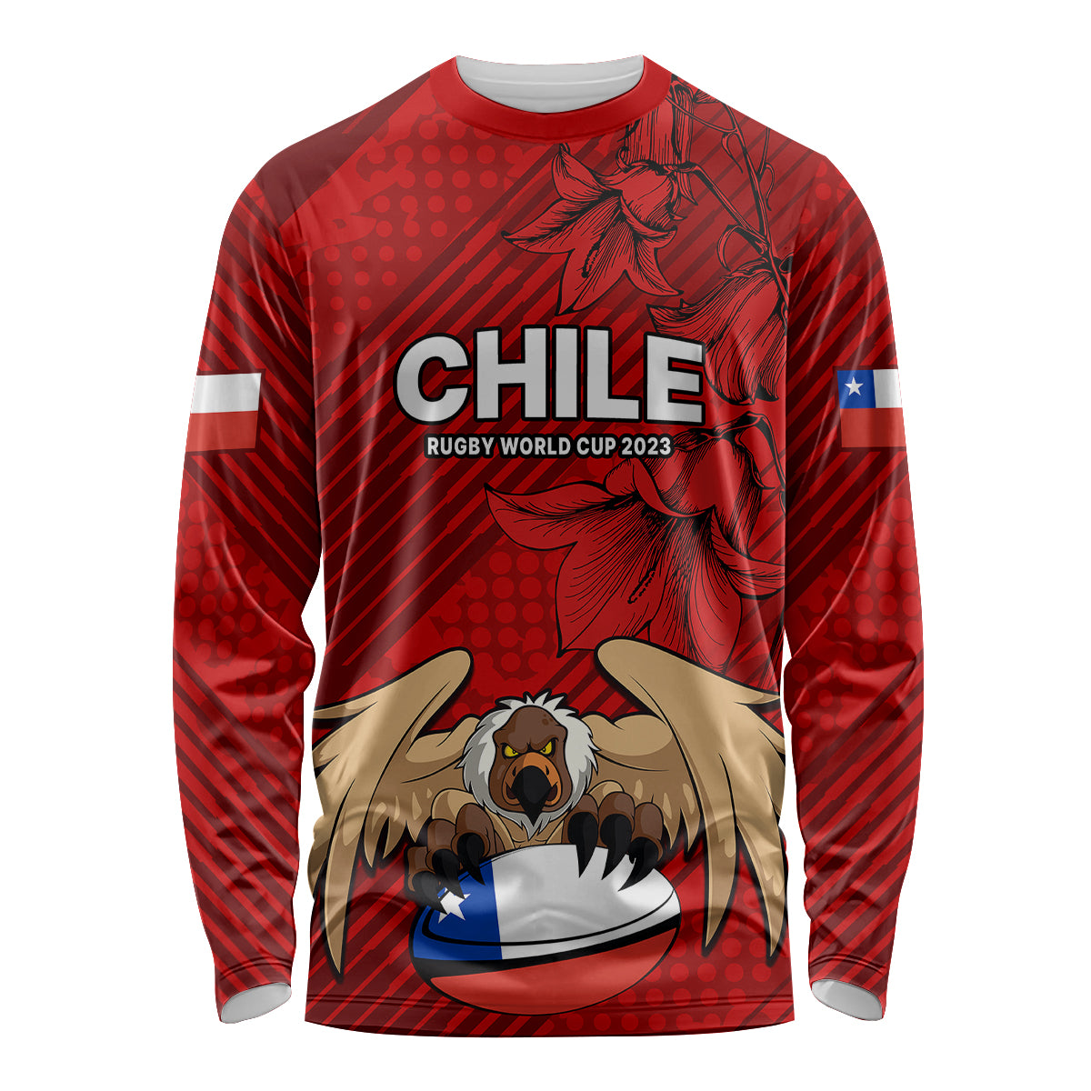 Custom Chile Rugby Long Sleeve Shirt Los Condores Mascot with Bellflower World Cup 2023 - Wonder Print Shop