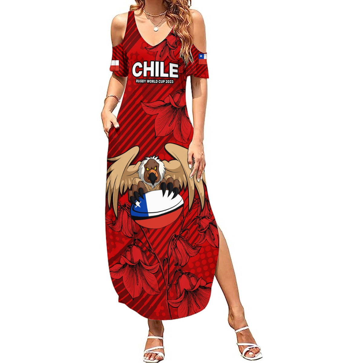 Custom Chile Rugby Summer Maxi Dress Los Condores Mascot with Bellflower World Cup 2023 - Wonder Print Shop