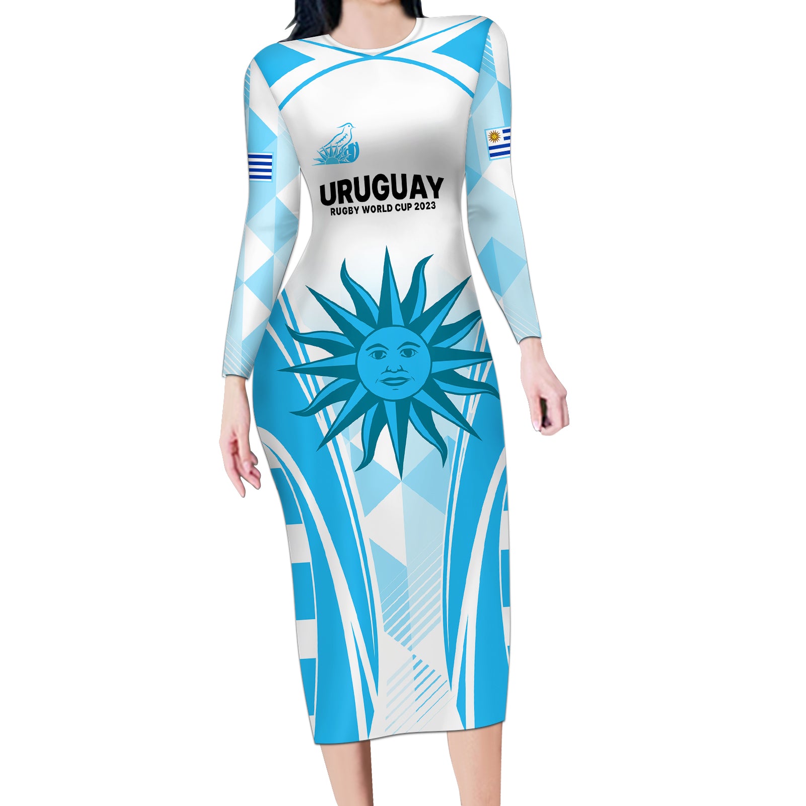 Uruguay Rugby Long Sleeve Bodycon Dress World Cup 2023 Go Los Teros - Wonder Print Shop