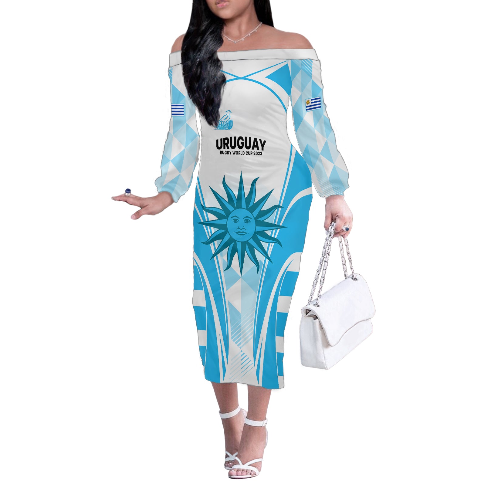 Uruguay Rugby Off The Shoulder Long Sleeve Dress World Cup 2023 Go Los Teros - Wonder Print Shop