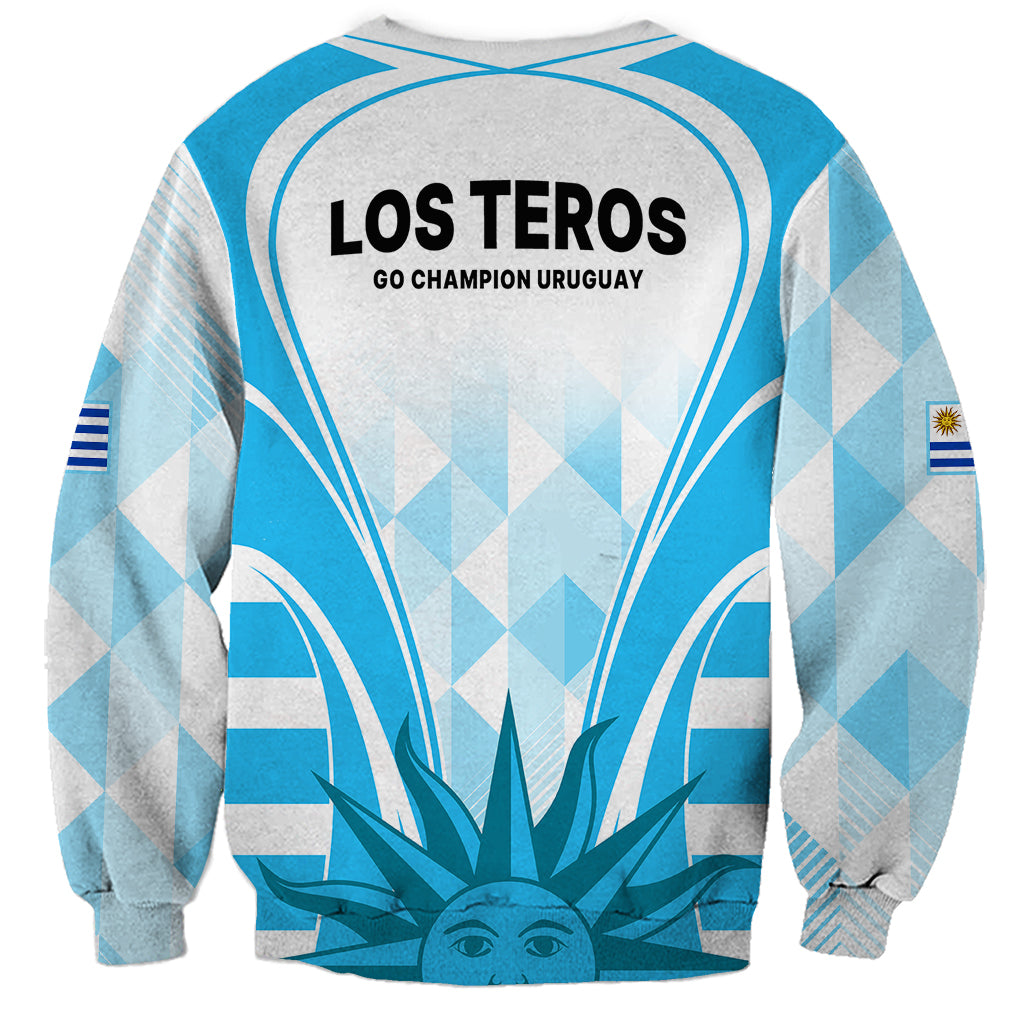 Blue rugby sweatshirt with 'LOS TEROS' back print and diamond pattern, long sleeves