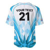 Custom rugby jersey back in white and light blue, YOUR TEXT 21 print