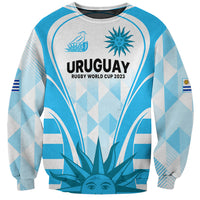 Light blue sweatshirt with Uruguay Rugby World Cup 2023 front graphic and crest
