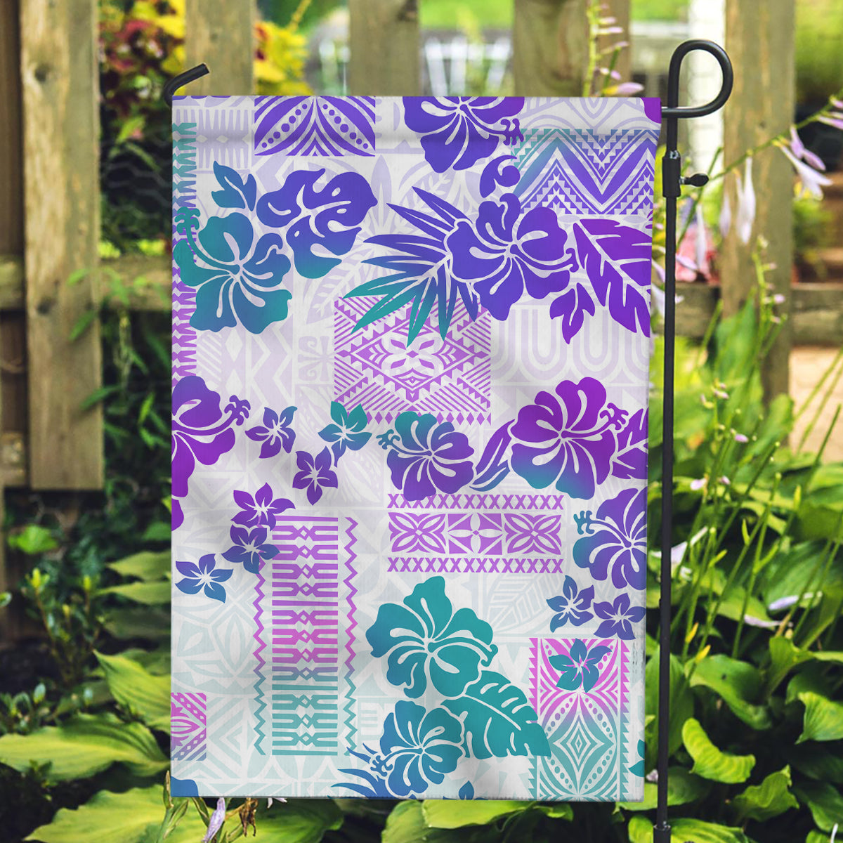 Vintage Hawaii Garden Flag Hibiscus Tapa Tribal With Hawaiian Quilt Pattern Purple - Wonder Print Shop