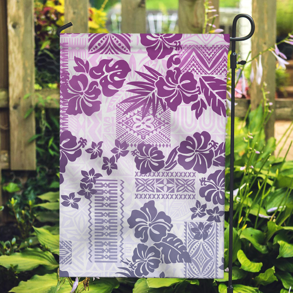 Vintage Hawaii Garden Flag Hibiscus Tapa Tribal With Hawaiian Quilt Pattern Violet - Wonder Print Shop