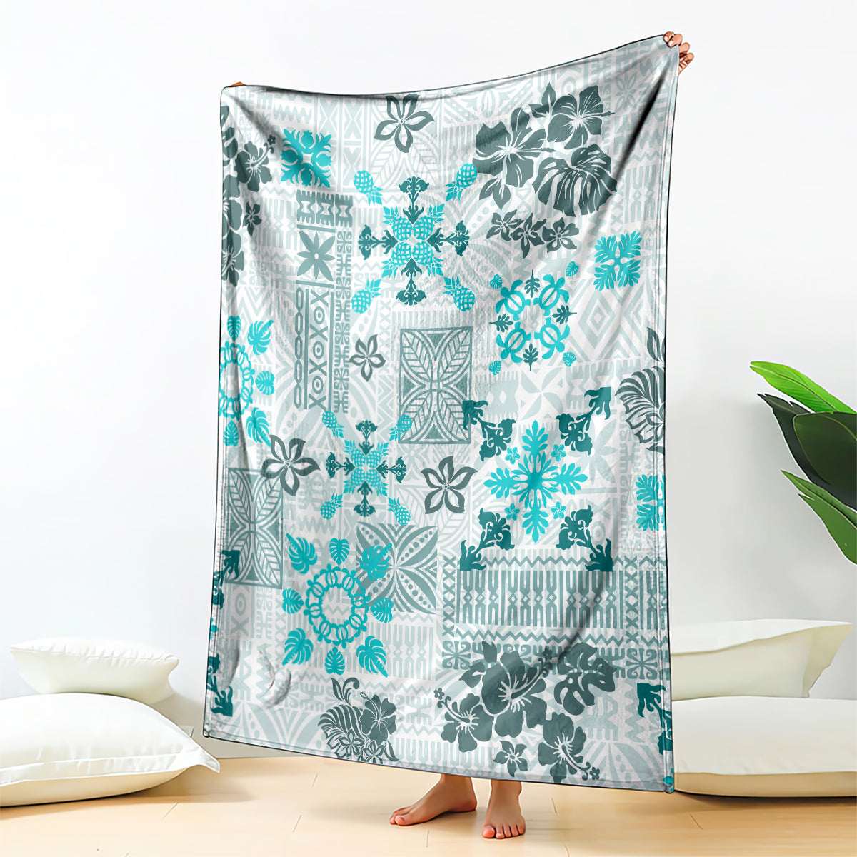 hawaii-tapa-tribal-blanket-with-hawaiian-quilt-pattern-aqua