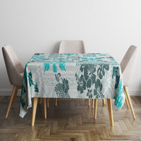 Aqua and teal patterned tablecloth for dining table with floral tribal patchwork