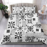 Black-and-white tribal patchwork quilt bedding set with two matching pillowcases