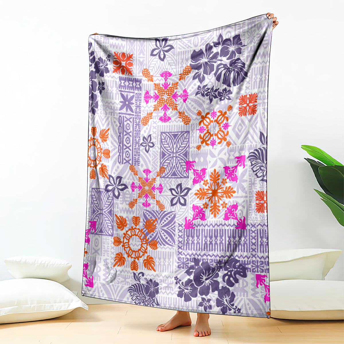 hawaii-tapa-tribal-blanket-with-hawaiian-quilt-pattern-violet