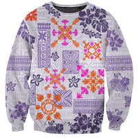 Violet unisex crewneck sweatshirt with Hawaiian quilt and tapa floral tribal pattern