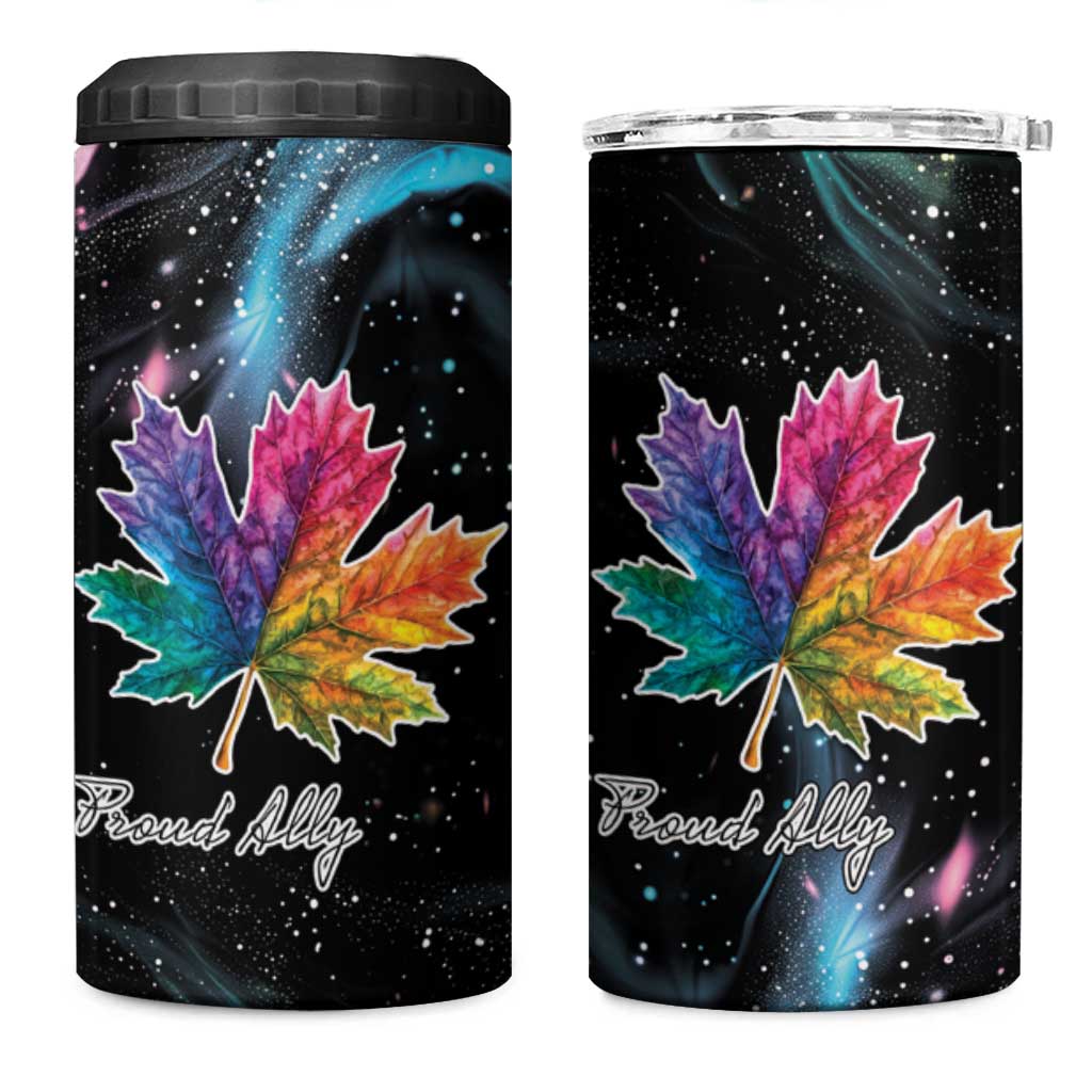 Rainbow Maple Leaf 4 in 1 Can Cooler Tumbler Canada Pride Show Your Colors LT9 - Wonder Print Shop