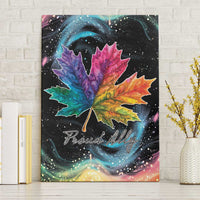 Rainbow maple leaf canvas wall art with “Proud Ally” on dark background