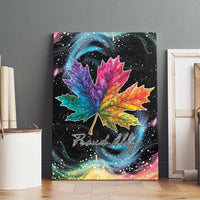 Rainbow maple leaf canvas wall art featuring “Proud Ally” script on black