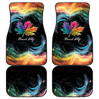 Set of four black car floor mats with rainbow maple leaf galaxy design