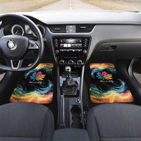 Black front car floor mats with rainbow maple leaf galaxy print
