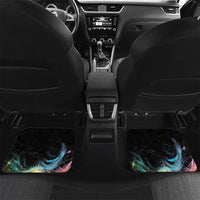 Black rear car floor mats with rainbow galaxy maple leaf print