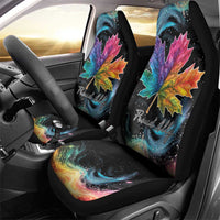 Car seat cover set with galaxy rainbow maple leaf motifs across two backrests
