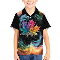 Black kids Hawaiian shirt with colorful maple leaf graphic and Proud Ally script