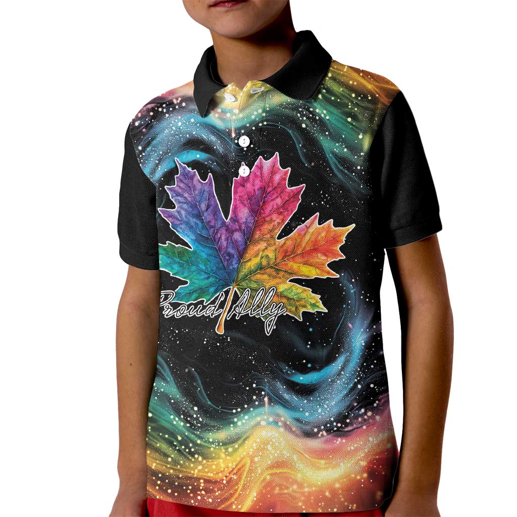 Rainbow Maple Leaf Kid Polo Shirt Canada Pride Show Your Colors - Wonder Print Shop