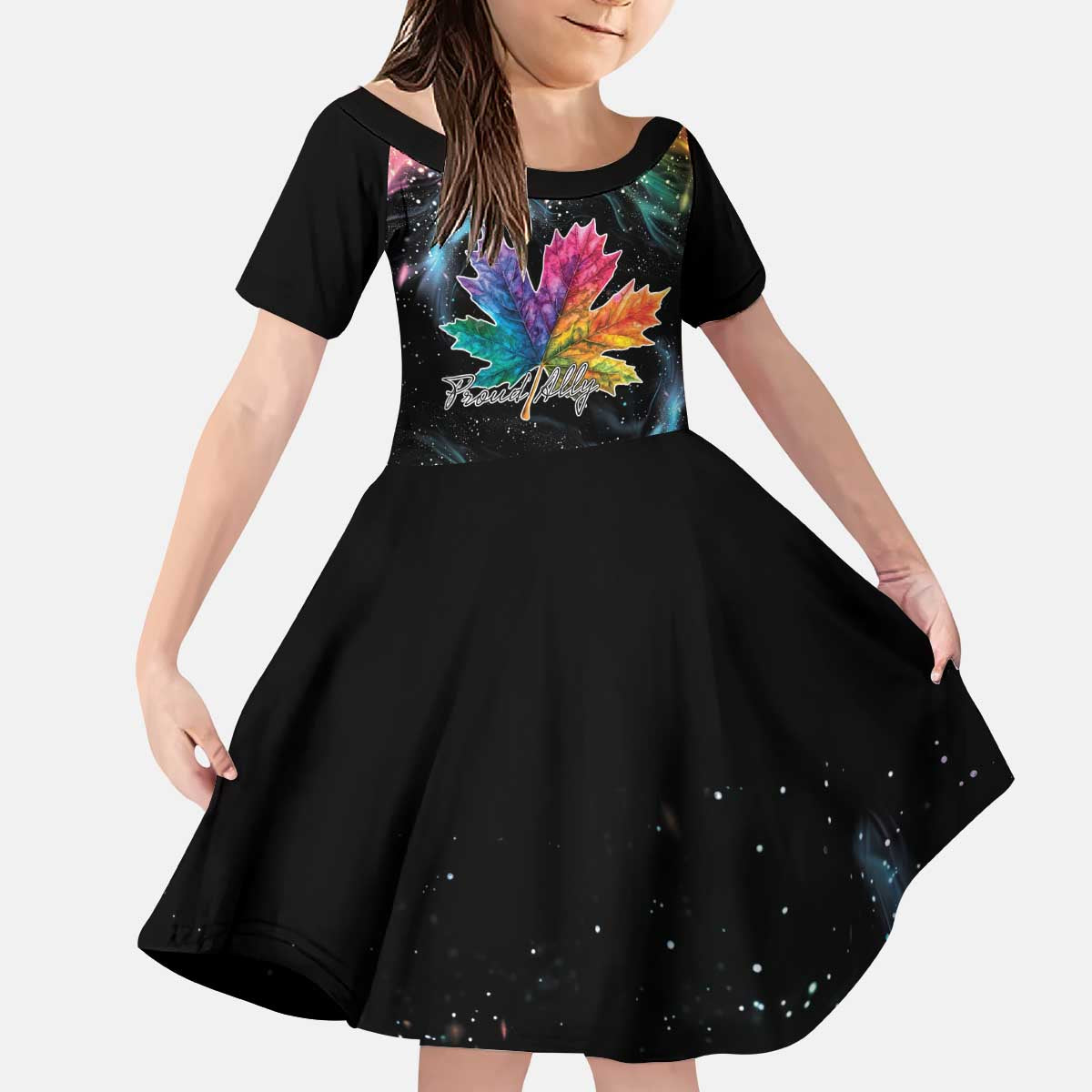 Rainbow Maple Leaf Kid Short Sleeve Dress Canada Pride Show Your Colors - Wonder Print Shop