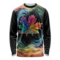 Black long-sleeve shirt with rainbow galaxy maple leaf graphic and 'Proud Ally' text