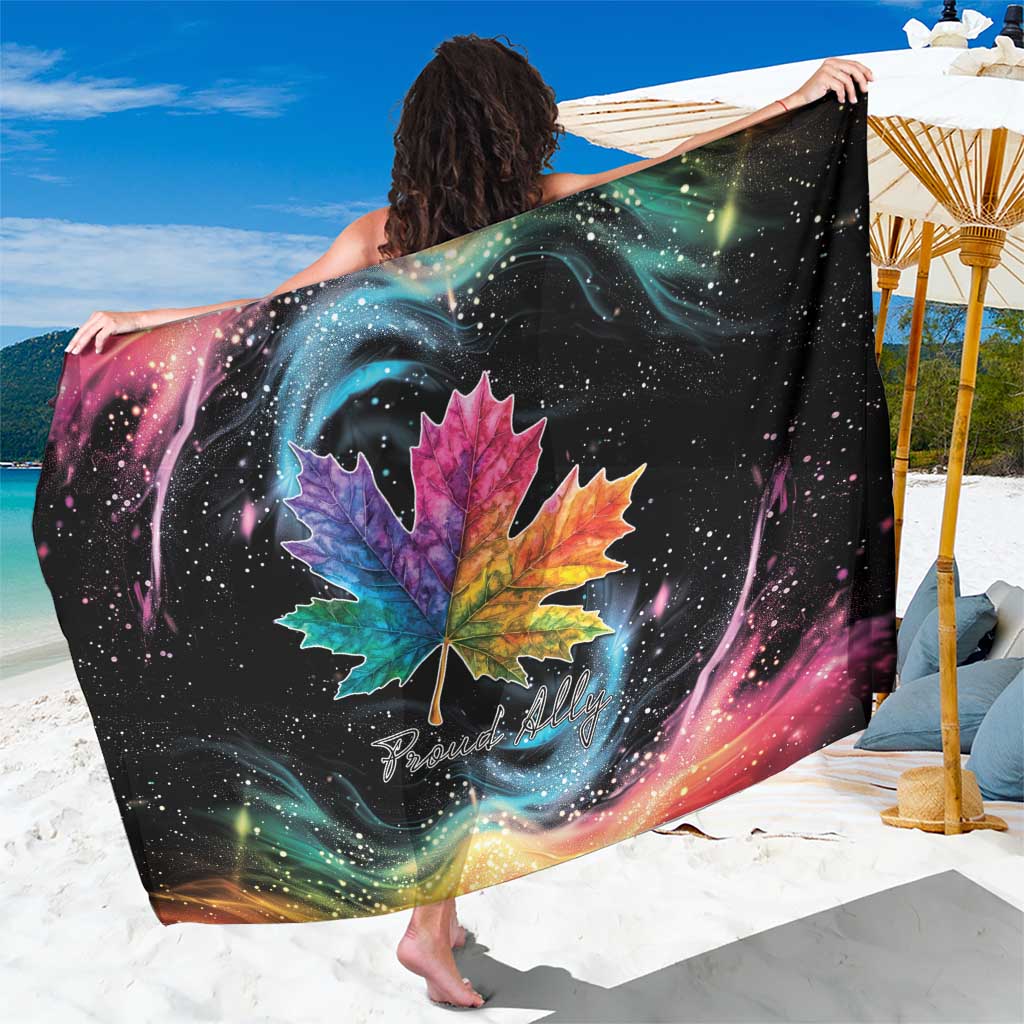 Black sarong with rainbow maple leaf and galaxy swirl print