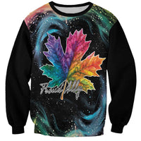 Black unisex sweatshirt, galaxy maple leaf graphic with 'Proud Ally' text