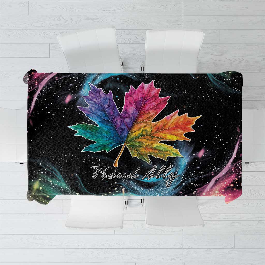Black tablecloth with rainbow maple leaf and starry galaxy print