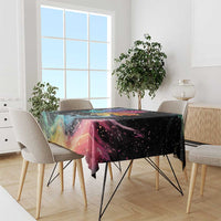Black tablecloth with colorful galaxy and rainbow maple leaf design