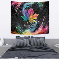 Rectangular wall tapestry featuring a rainbow maple leaf with “Proud Ally” text
