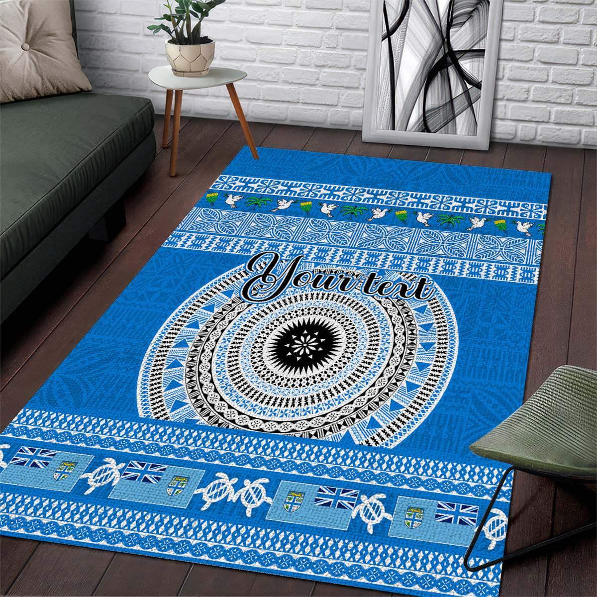 Personalised Fiji Marau Na Kerisimasi Area Rug Merry Christmas Tapa Pattern Blue Style LT9 - Wonder Print Shop