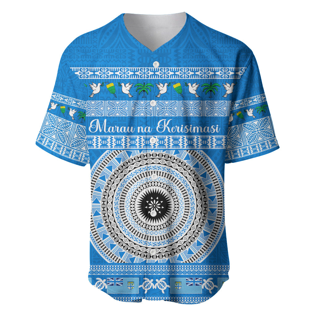 Personalised Fiji Marau Na Kerisimasi Baseball Jersey Merry Christmas Tapa Pattern Blue Style LT9 - Wonder Print Shop