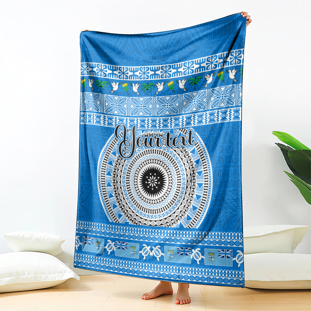 personalised-fiji-marau-na-kerisimasi-blanket-merry-christmas-tapa-pattern-blue-style