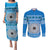 Personalised Fiji Marau Na Kerisimasi Couples Matching Puletasi Dress and Long Sleeve Button Shirt Merry Christmas Tapa Pattern Blue Style LT9 - Wonder Print Shop