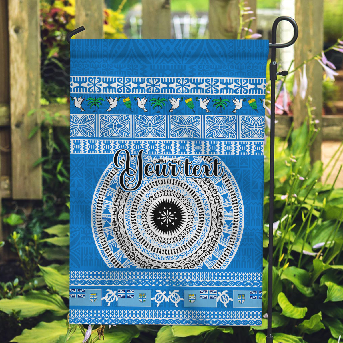 Personalised Fiji Marau Na Kerisimasi Garden Flag Merry Christmas Tapa Pattern Blue Style - Wonder Print Shop