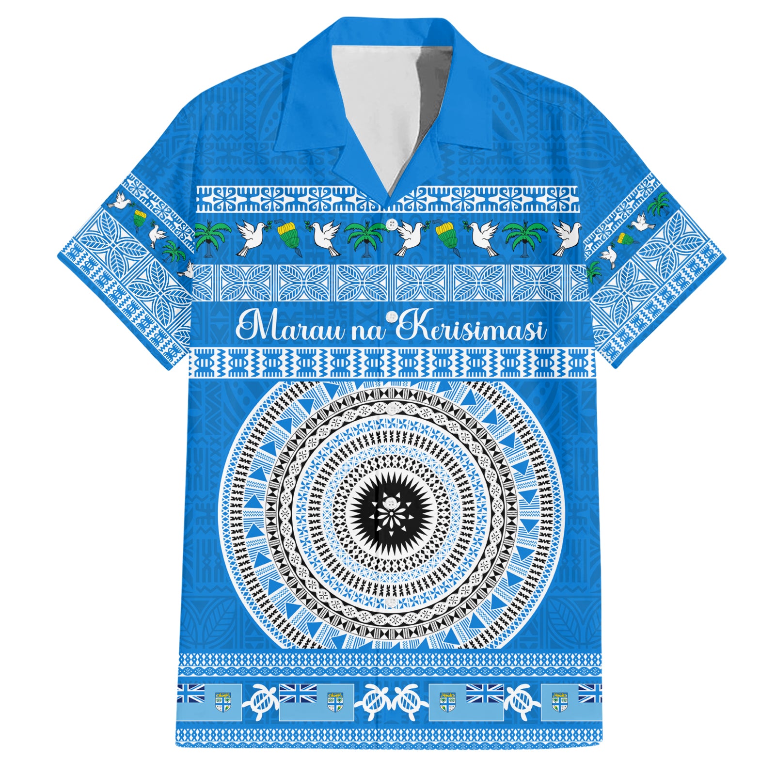 Personalised Fiji Marau Na Kerisimasi Hawaiian Shirt Merry Christmas Tapa Pattern Blue Style - Wonder Print Shop