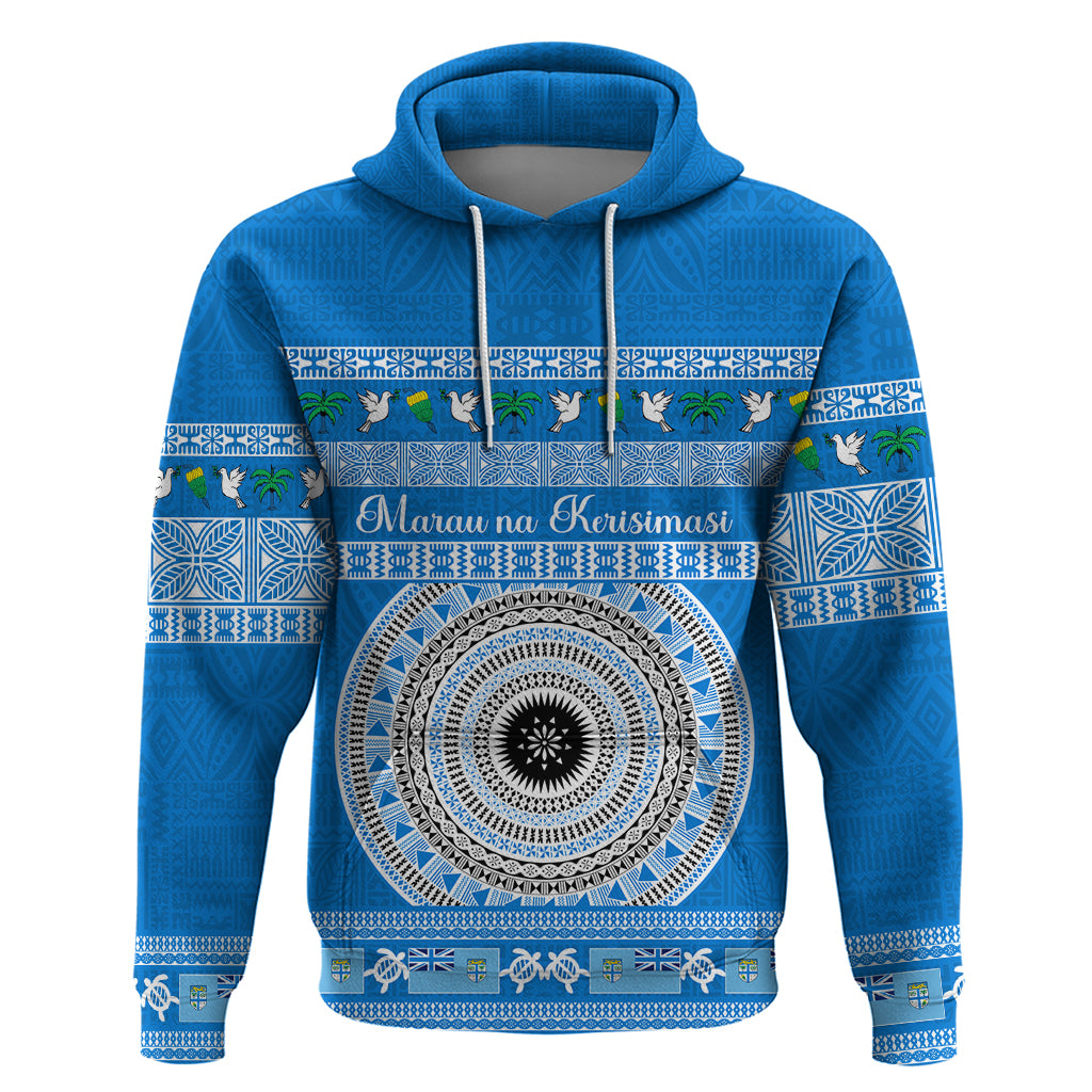 Personalised Fiji Marau Na Kerisimasi Hoodie Merry Christmas Tapa Pattern Blue Style - Wonder Print Shop