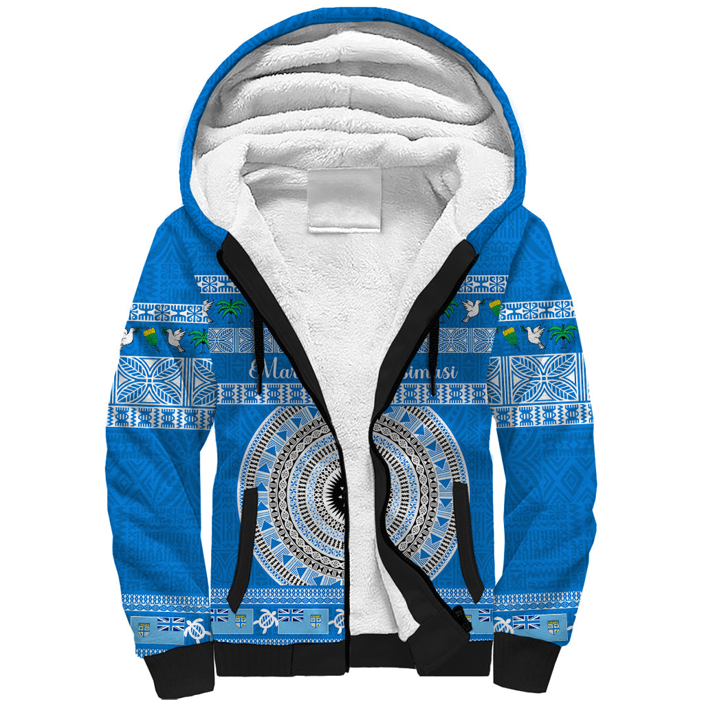 Personalised Fiji Marau Na Kerisimasi Sherpa Hoodie Merry Christmas Tapa Pattern Blue Style - Wonder Print Shop