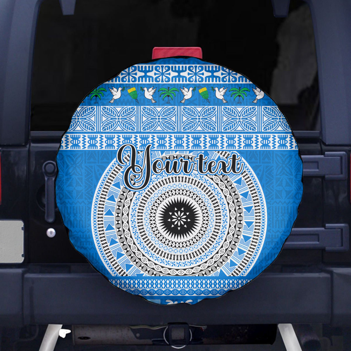 Personalised Fiji Marau Na Kerisimasi Spare Tire Cover Merry Christmas Tapa Pattern Blue Style - Wonder Print Shop