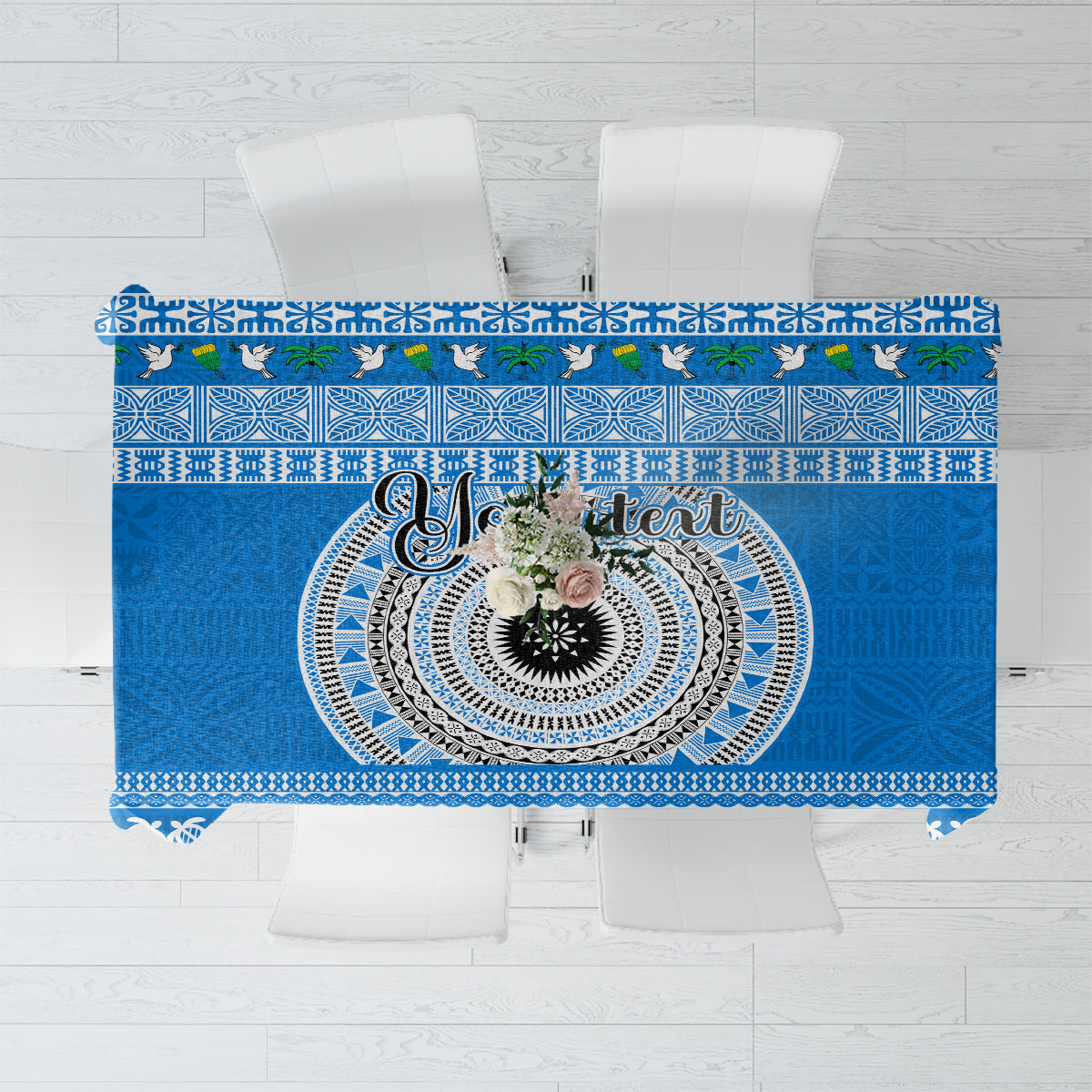 Personalised Fiji Marau Na Kerisimasi Tablecloth Merry Christmas Tapa Pattern Blue Style - Wonder Print Shop